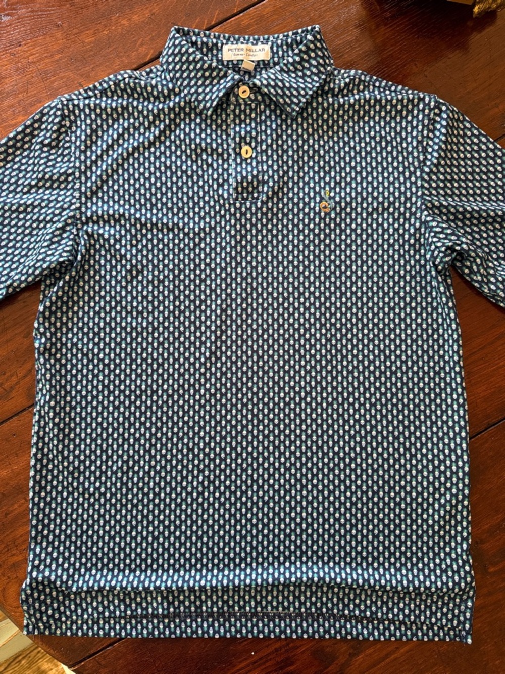 YouthPeter Millar Blue Geo-Print Polo